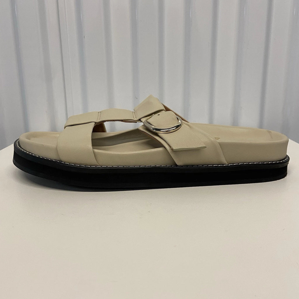 $250 Bobbies Paris Fajar Beige Leather Flat Sandals Slides Women’s US 10.5/FR 41