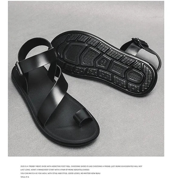 38-45 Mens Sandals Roman Style Ring Toe Slingback PU Leather Summer Casual Flats