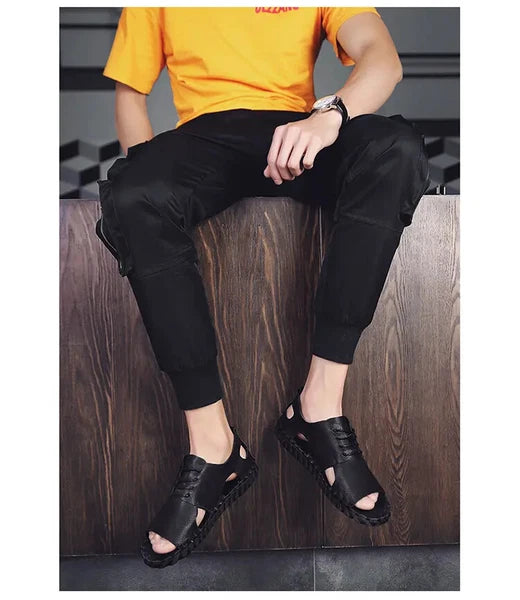 Summer Open Toe Sandals Lace Up Men's Flats Beach Holiday Fashion Shoes 38-44 sz
