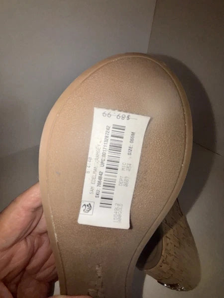 Sam Edelman Ramsey Sandals Womens US 8 Gold Leather Cork Wedge