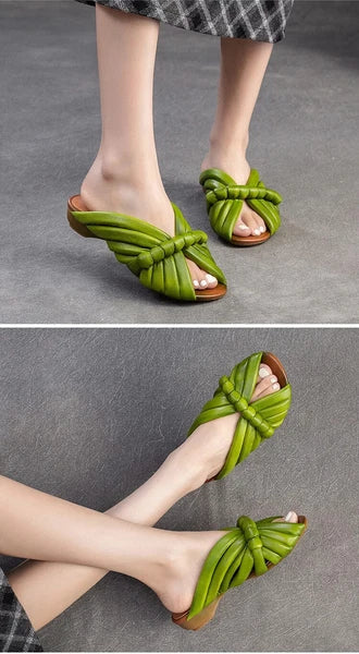 Summer Women Shoes Leather Fashion Low Heel Slippers Peep Toe Outdoor Shoe