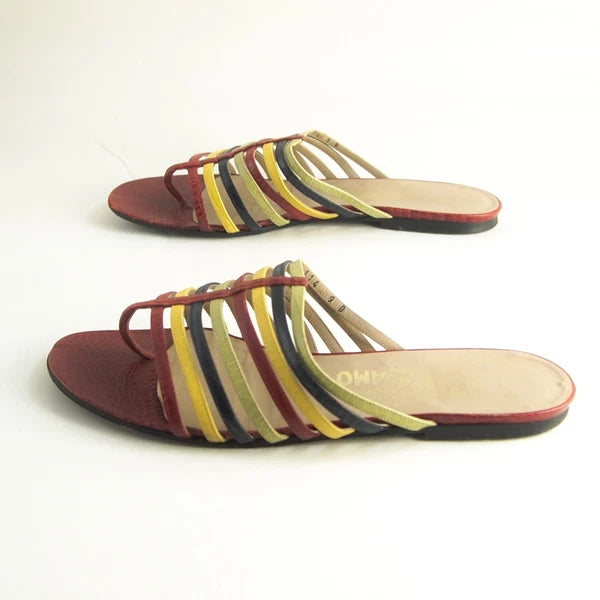 Ferragamo Slides Sandals - Multicolor Leather -  Womens US 9 B EU 39.5