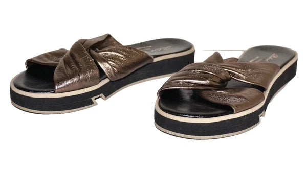 ROBERT CLERGERIE PARIS Bronze Leather Slip-On Platform Sandals US 8.5 FRANCE