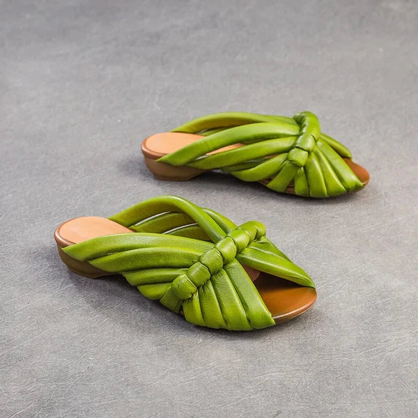 Summer Women Shoes Leather Fashion Low Heel Slippers Peep Toe Outdoor Shoe
