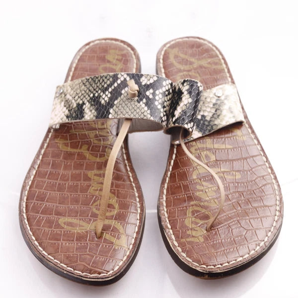 Sam Edelman Women's Gus Sandal Size 9 Thong Slide Gray Black Snakeskin Leather