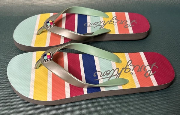 Brighton Colorful Striped Sole Stone  Detail Thong Style Flip Flop Sandals 8