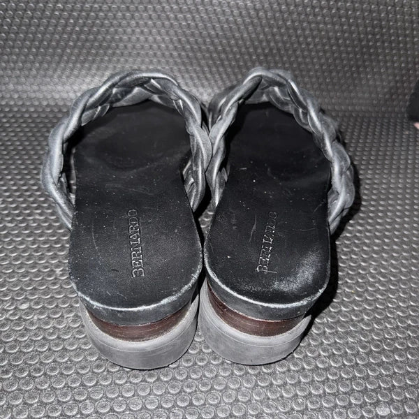 BERNARDO Ciara Luxury Black eather Woven Braided Slides Sandals Women’s Size 8.5