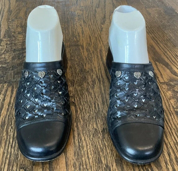 Brighton Fanny  Block Heel Slide Woven Black Leather Shoe Mule Women's Size 8 M
