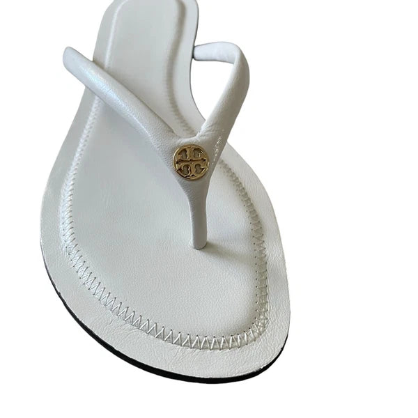Tory Burch Women Chelsea Leather Flip Flop Thong Sandals Light Cream Sz 7.5 NEW