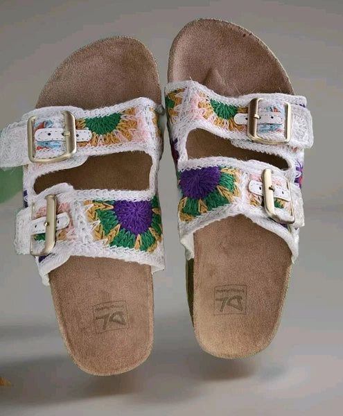 Dirty Laundry Crochet Sandals Women Sz 9 Slip On Shoes Boho Cute Hippie  Flat