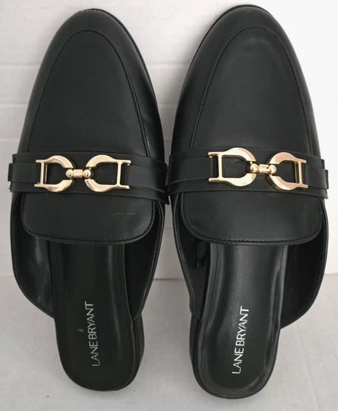 Lane Bryant Black Slip On Shoes Mules Slide Women Size 11 W Loafer Buckle Detail