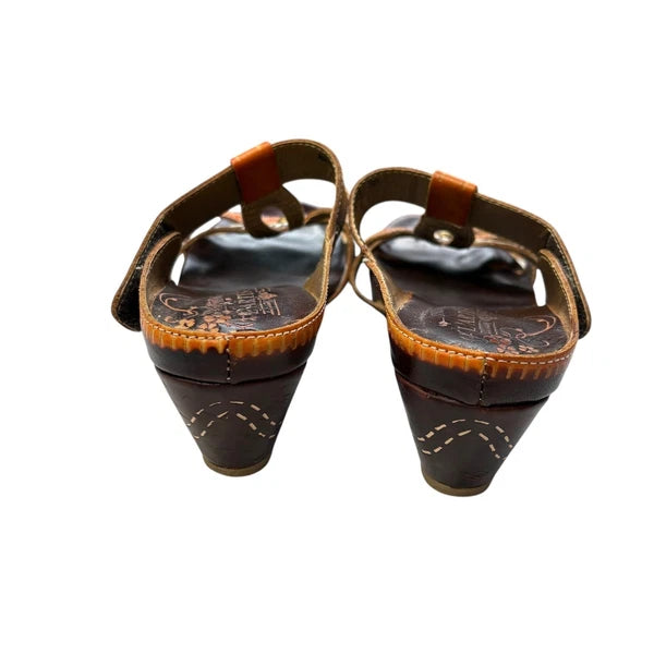 L'Artiste Women's Spring Step Leather Wedge Sandals Floral Accent Slides 38