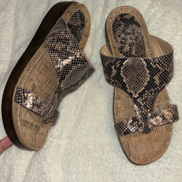 New Donald J Pliner Faina Light Bronze Metallic Python Sandals US 10 Slide Snake