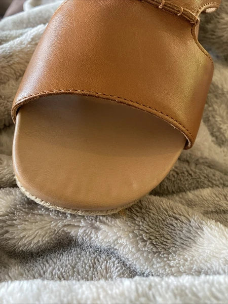 UGG Eirene Wedge Espadrille Slide Sandals Tan Brown Leather Womens 10