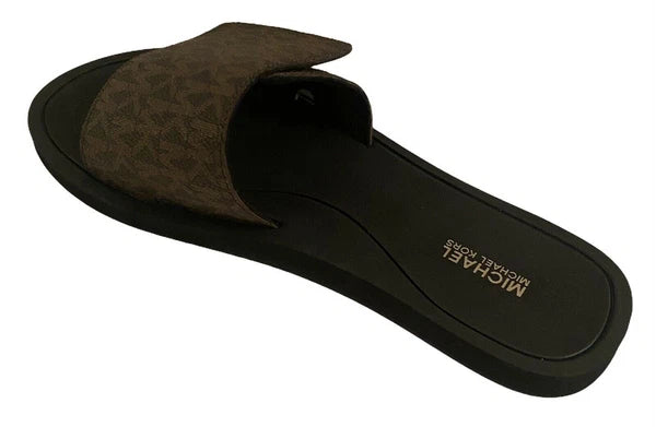 Michael Kors Wade Slide MK Signature Logo Sandals Adjust Closure Brown SZ 9 New