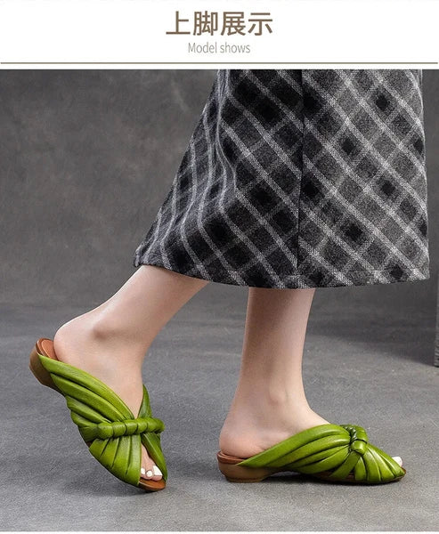 Summer Women Shoes Leather Fashion Low Heel Slippers Peep Toe Outdoor Shoe