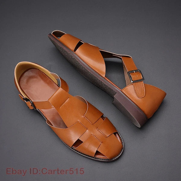 Roman Style Mens Closed Toe Sandals Buckle Flats Casual Business Shoes Summer sz