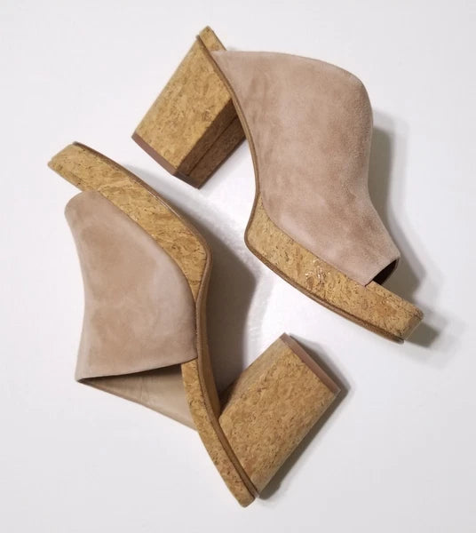 NIB Vince Wyatt Cork Block Heel Platform Slides Sandal in Oatmeal Size 9.5 $325