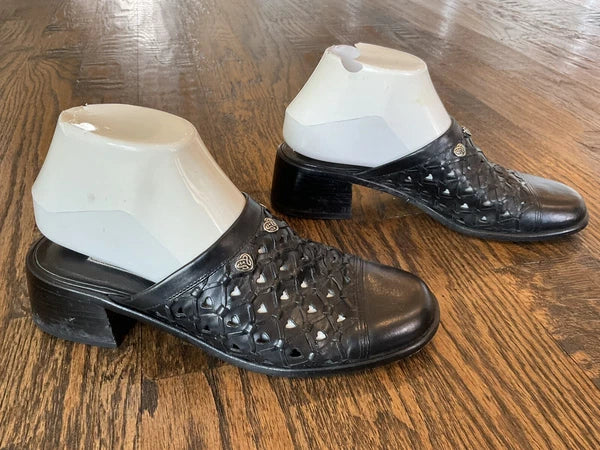 Brighton Fanny  Block Heel Slide Woven Black Leather Shoe Mule Women's Size 8 M