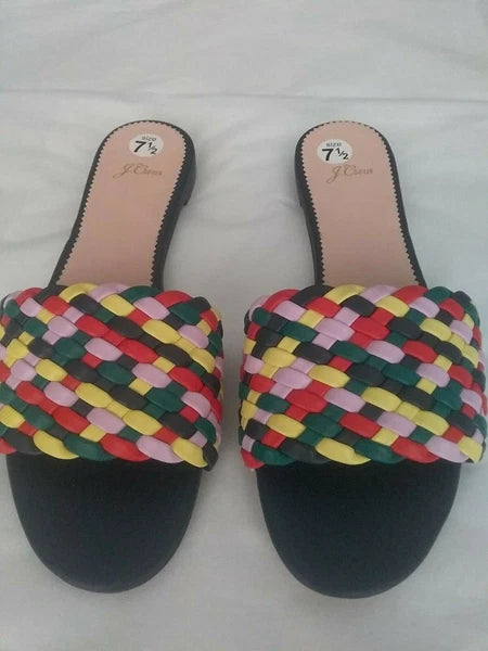 J Crew New Cora Slides Sandals in Rainbow Check   Size 7.5