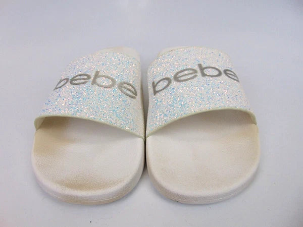 Bebe Womens Fraida Glitter Slide Fashion Sandals Flats Size 11.0 M, White Glitte
