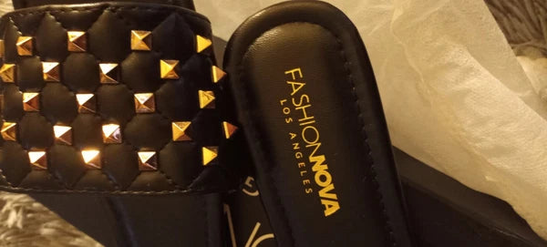 Fashion Nova Morning Mimosas Slides Kriser Black Size 8