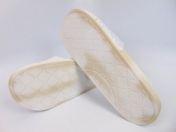 Bebe Womens Fraida Glitter Slide Fashion Sandals Flats Size 11.0 M, White Glitte