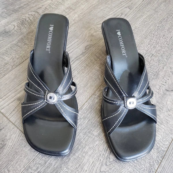 I Love Comfort PAIGE Black Leather Sandals Style 47853 Kitten Heels Women’s 10M