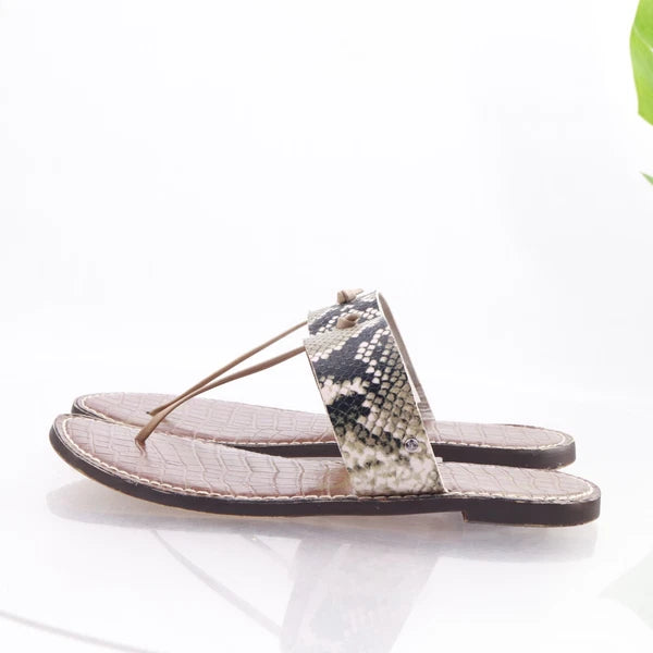 Sam Edelman Women's Gus Sandal Size 9 Thong Slide Gray Black Snakeskin Leather