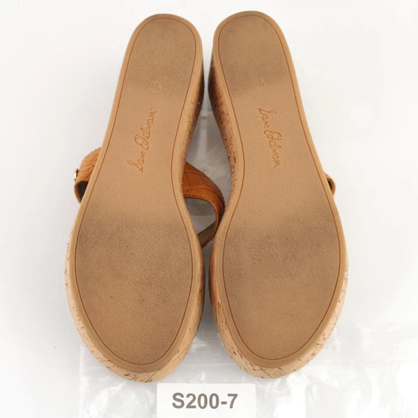 Sam Edelman Women's Romy Sandal Size 9.5 Wedge Platform Tan Croc Thong Slide
