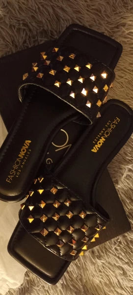 Fashion Nova Morning Mimosas Slides Kriser Black Size 8