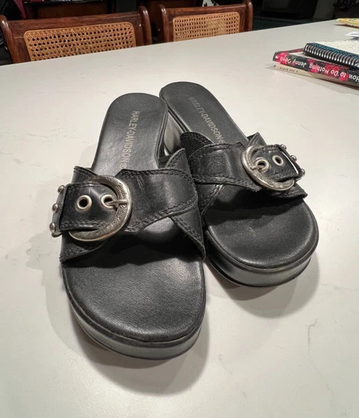 Harley-Davidson Y2K Style Leather Slide Sandals Women Sz 6.5
