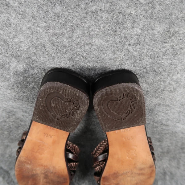 Brighton Shoes Womens 6.5 Sandals Leather Woven Slide Fashion Block Heel Brown