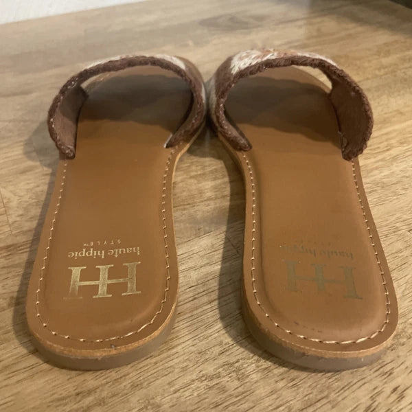 HAUTE HIPPIE  SZ  8 RIANNA SANDALS SLIDES Granny Core Fashion Brown  Square