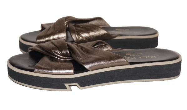 ROBERT CLERGERIE PARIS Bronze Leather Slip-On Platform Sandals US 8.5 FRANCE