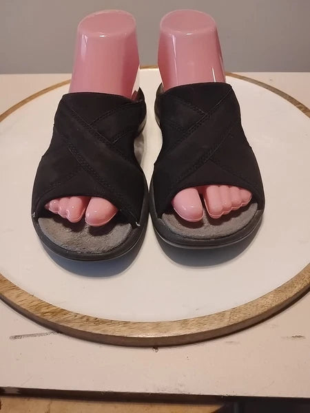 Women's 6 Merrell Topo Cross Black Suede Leather Sandals Air Cushion Slide Vtg