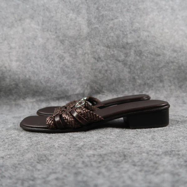 Brighton Shoes Womens 6.5 Sandals Leather Woven Slide Fashion Block Heel Brown