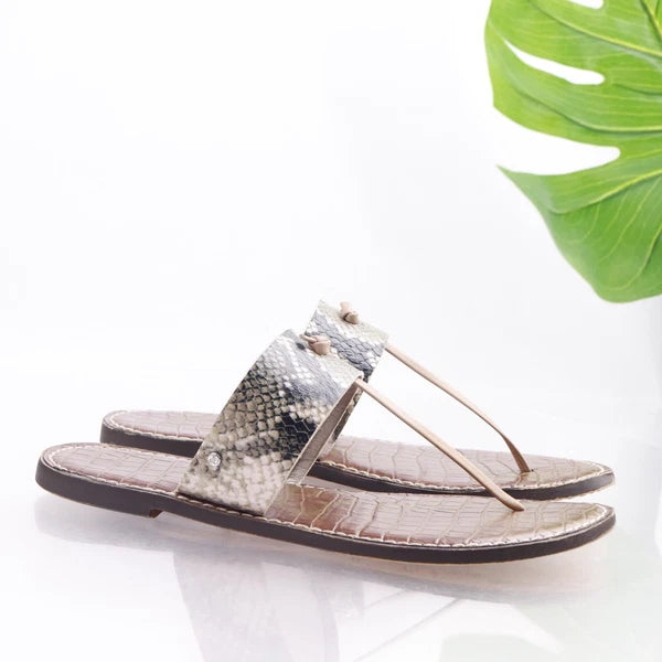 Sam Edelman Women's Gus Sandal Size 9 Thong Slide Gray Black Snakeskin Leather