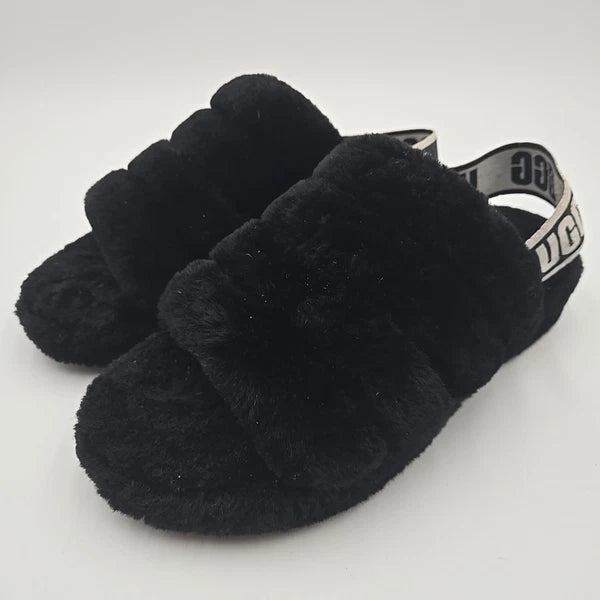 UGG Fluff Yeah Slides Size 8 Black Sandal Slipper Cozy Casual Everyday Fluffy