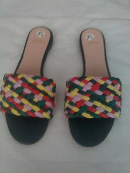 J Crew New Cora Slides Sandals in Rainbow Check   Size 7.5