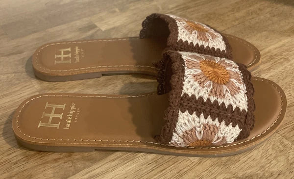 HAUTE HIPPIE  SZ  8 RIANNA SANDALS SLIDES Granny Core Fashion Brown  Square