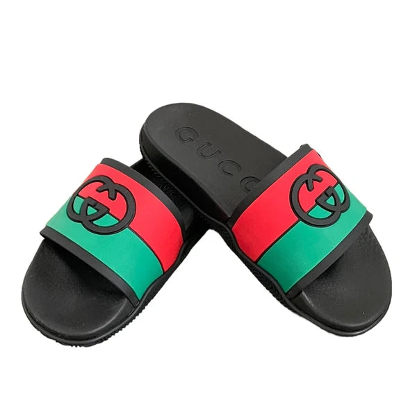 Authentic GUCCI Women's Interlocking G Slide Sandal Black Red Green Size 37 NEW