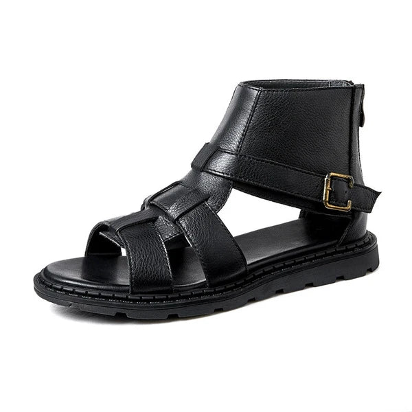 Roman Style Open Toe Sandals Ankle Boots Beach Real Leather Men Shoes Hollow Out