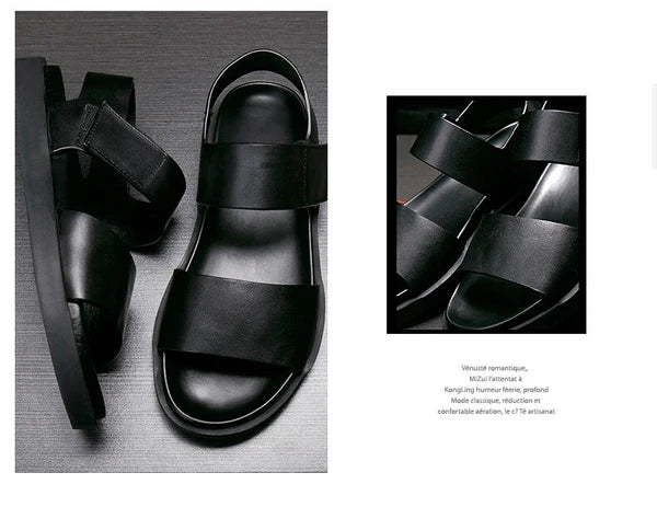 45 Open Toe Sandals Slingbacks Casual Real Leather Men's Beach Shoes Roman Style