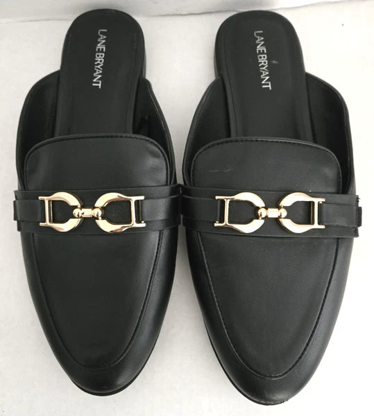 Lane Bryant Black Slip On Shoes Mules Slide Women Size 11 W Loafer Buckle Detail