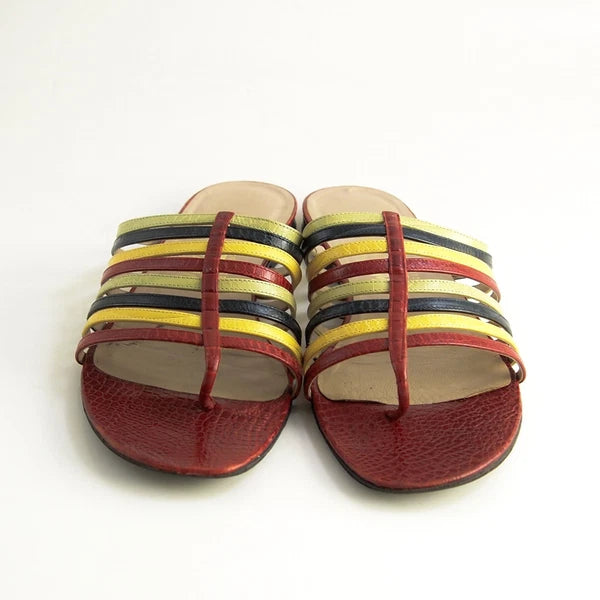 Ferragamo Slides Sandals - Multicolor Leather -  Womens US 9 B EU 39.5