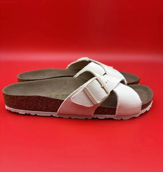 Birkenstock Women’s EU 42 (11-11.5) Siena Vegan Canvas Eggshell Sandals 1021554