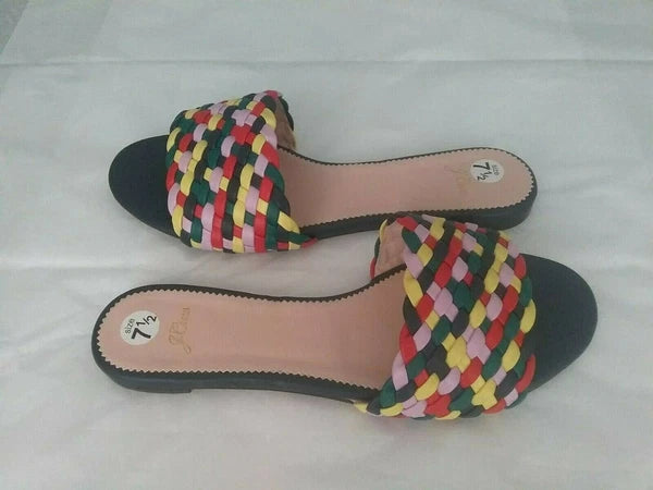 J Crew New Cora Slides Sandals in Rainbow Check   Size 7.5