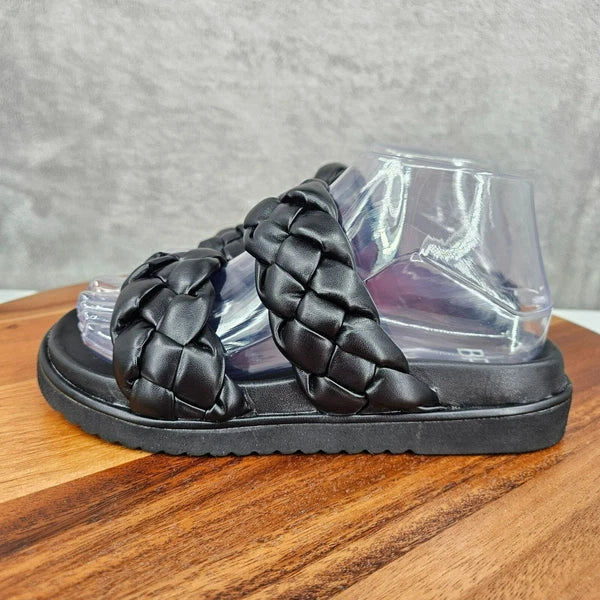 BP Urma Slide Sandals Black Cushy Braided Double Straps Grippy Soles Nordstrom