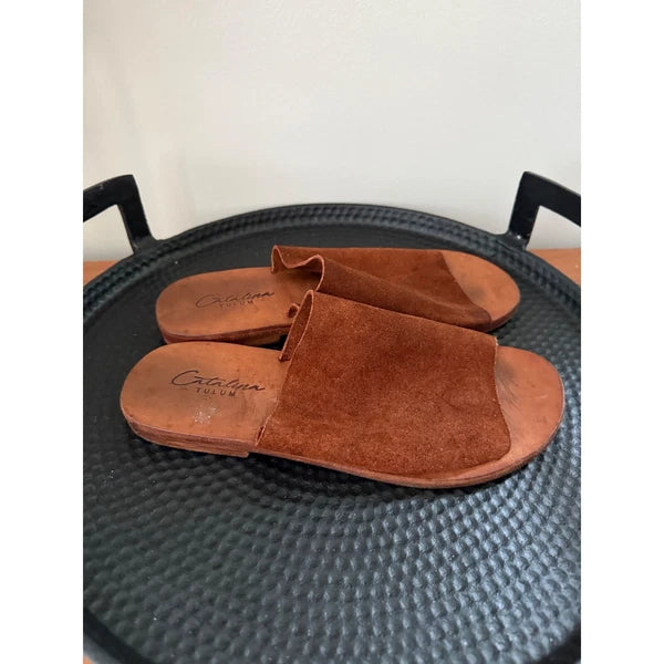 Catalina Tulum Suede Leather  Slide Sandals Casual Comfort Brown Size 4 (us 6)